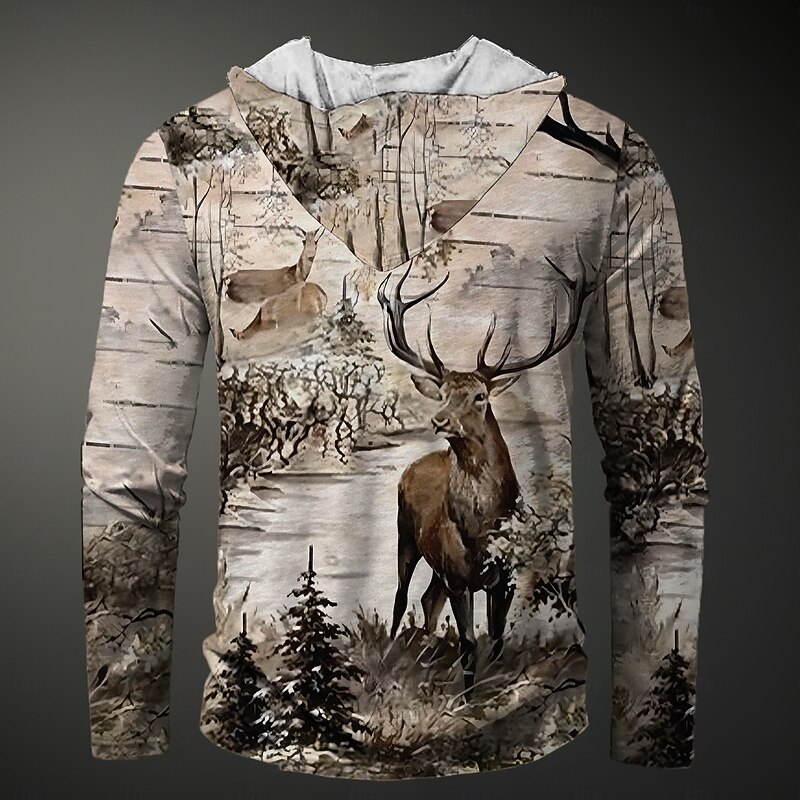 Men's Deer Hoodie Hoodies Sweatshirt Fashion Cool Long Sleeve Hooded Vacation Sports Outdoor Streetwear Beige Drawstring Fall Winter Designer2