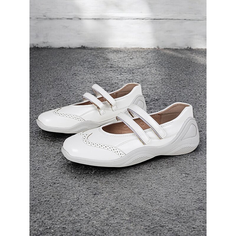 Women's White Mary Jane Comfort Shoes with Dual Straps and Brogue Detailing – Casual Everyday Footwear for Walking and Leisure2