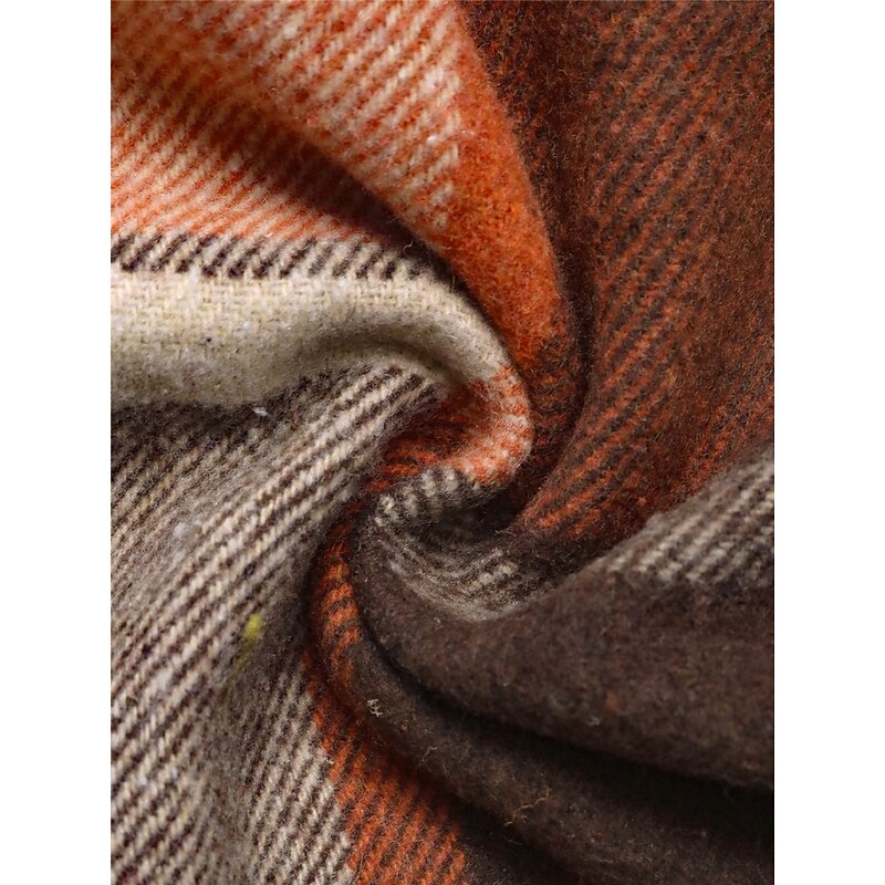 Women's Casual Jacket Outdoor Street Daily Wear Fall Winter Regular Coat Regular Fit Thermal Warm Breathable Stylish Casual Jacket Long Sleeve Stripes and Plaid with Pockets Print Orange3