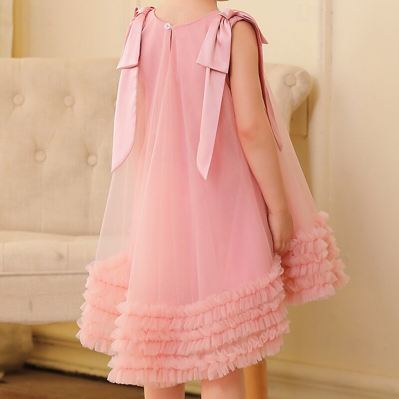 Kids Girls' Party Dress Solid Color Floral Sleeveless Wedding Special Occasion Mesh Adorable Sweet Polyester Knee-length Party Dress Summer Spring Fall 3-12 Years Pink2