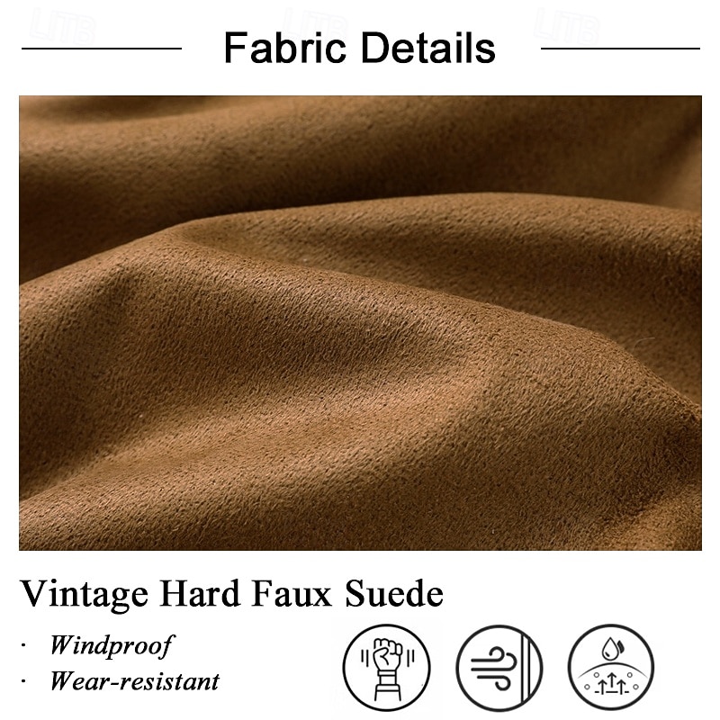 Men's Windbreaker Faux Suede Jacket Western Leather Jacket Daily Vacation Thermal Warm Fleece Collar No Fleece Lining Fall & Winter Plain Fashion Streetwear Hooded Regular Brown Khaki Grey Jacket2