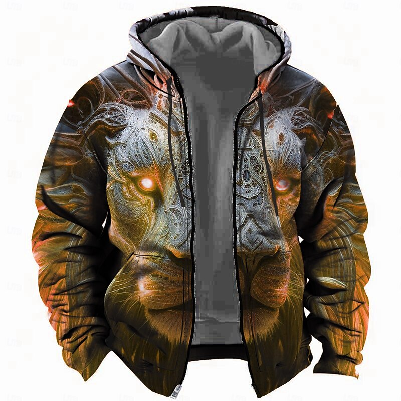 Men's Leopard Print Hoodie Hoodies Sweatshirt Fashion Cool Long Sleeve Hooded Holiday Travel Streetwear Yellow Red Drawstring Zipper Pocket Fall Winter Designer3