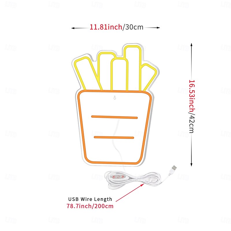 French Fries Neon Sign LED Light, Acrylic Neon Wall Art Decor 16.5x12"  for Kitchen, Restaurant, Party & Food Cart4