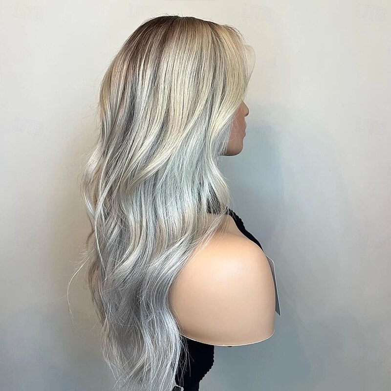 Human Hair 5x5 Closure 13x4 Lace Front Wig Middle Part Brazilian Hair Wavy Dark Gray Wig 130% 150% Density with Baby Hair Ombre Hair Natural Hairline Glueless For Women Long Human Hair Lace Wig2