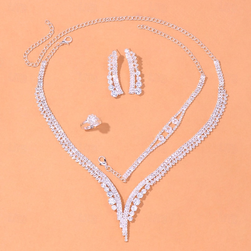 Elegant Crystal Jewelry Set for Women – Includes Necklace, Earrings, Bracelet, and Ring, Perfect for Weddings and Special Occasions4
