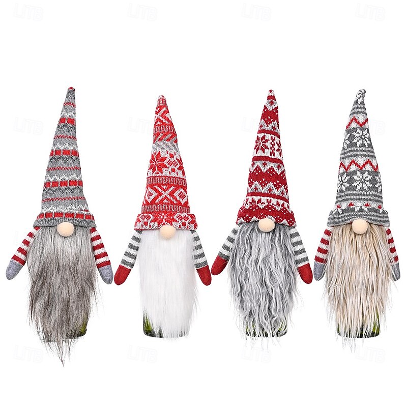 Christmas Gnome Wine Bottle Covers, Nordic Knitted Faceless Santa with Long Beard, Festive Wine Bottle Hat for Home Holiday Decor4
