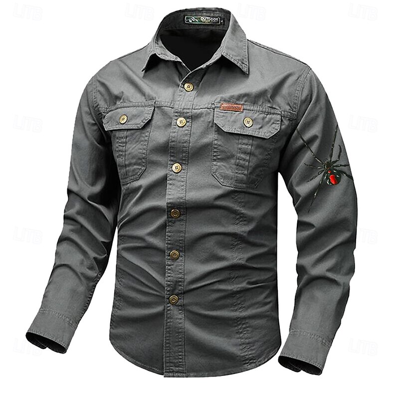Men's Animal Spider Work Shirt Western Shirt Cargo Shirt Long Sleeve Vintage Western Casual Sports & Outdoor Going out Winter Spring &  Fall Turndown Print Black White Army Green Red Blue3