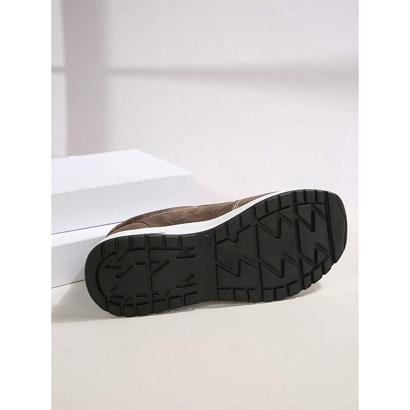 Women's Brown Faux Leather Casual Sneakers with Side Zipper – Comfortable Lace-Up Shoes for Everyday and Outdoor Wear3