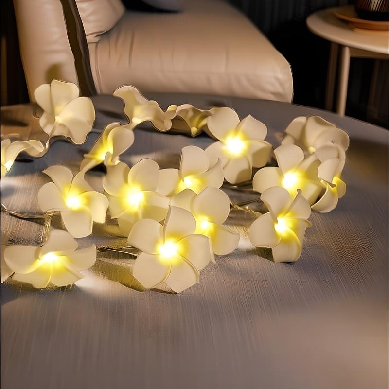 3M 20 LED Frangipani Flower String Lights, Fairy Light Garland for Christmas Home, Wedding & Party Decor, Outdoor Wreath Lighting3