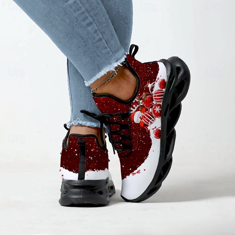 Women's Christmas-Themed Athletic Sneakers - Festive Red and White Design, Lightweight and Breathable, Perfect for Holiday Celebrations and Casual Wear4