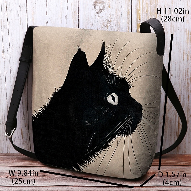 Women's Black Cat Print Crossbody Bag – Stylish Casual Shoulder Bag for Cat Lovers and Everyday Use3