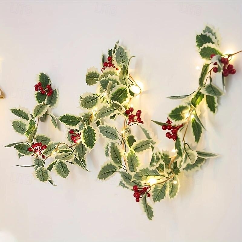 2M20Leds Christmas Pinecone Red Fruit Simulated Leaf Light String Indoor Party Festival Atmosphere Decorative Light String Battery Box Power Supply3