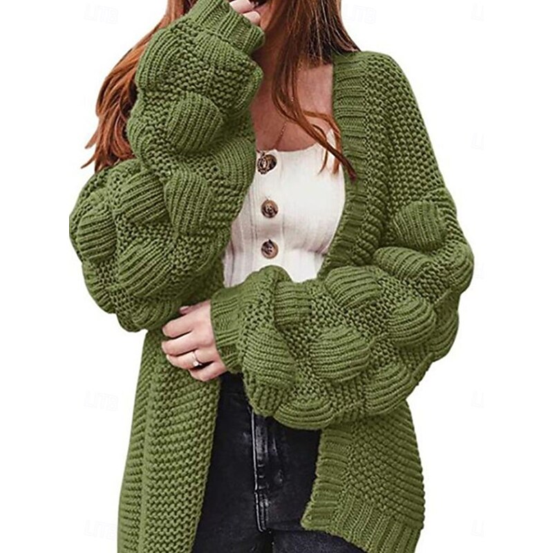 Women's Sweater Cardigan Casual Soft Pure Color Ribbed Open Front Knitted Long Sleeve Long Tops Knit Outdoor Daily Weekend Orange Green Fall Winter3