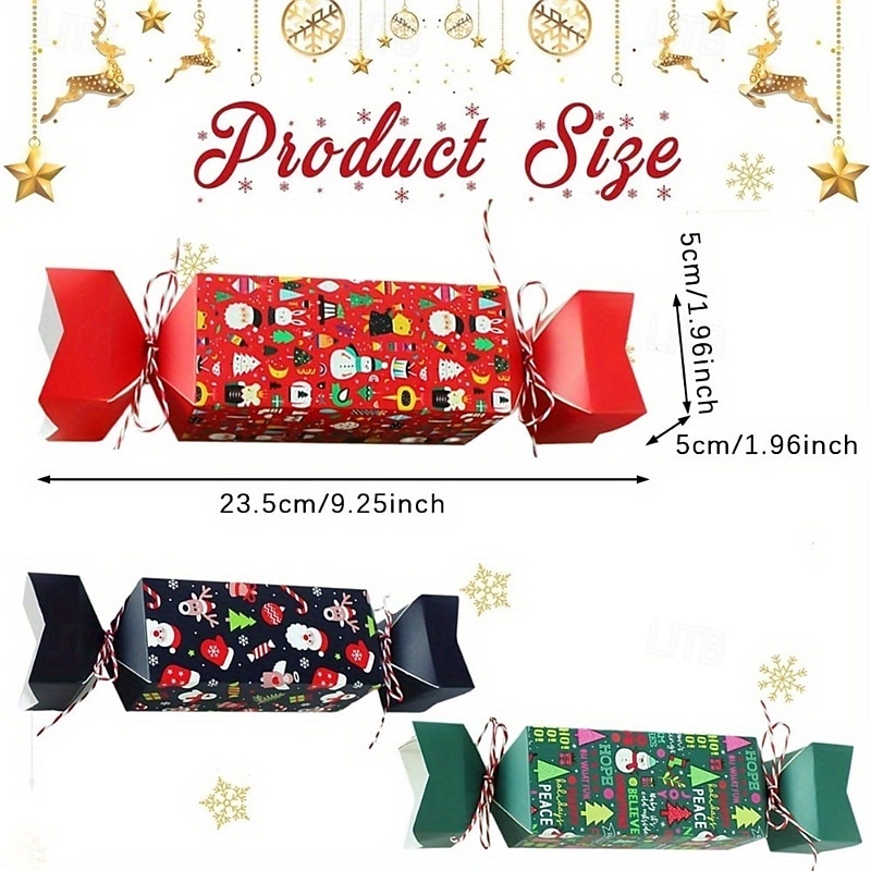12Pcs Christmas Party Favor Crackers - DIY Paper Candy Boxes with Snowman & Santa Designs for Xmas Holiday Decorations and Gifts3