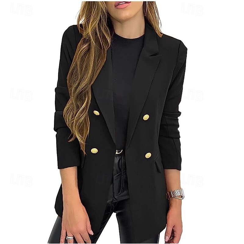 Women's Suits Formal Button Solid Color Warm Fashion Regular Fit Outerwear Long Sleeve Fall Black S4