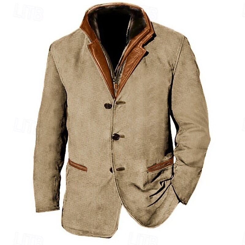 Men's Corduroy Jacket Windbreaker Daily Vacation Thermal Warm Fleece Collar No Fleece Lining Fall & Winter Plain Fashion Streetwear Lapel Regular Blue Khaki Army Green Jacket2