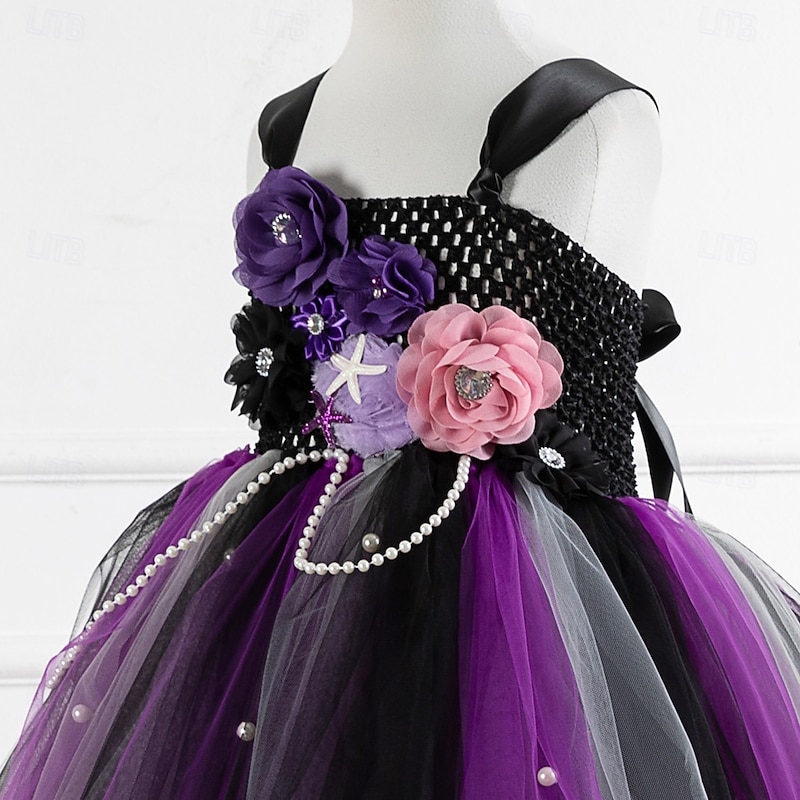 Kids Girls' Cosplay Dress Party Dress Color Block Sleeveless Performance Christmas Backless Patchwork Beautiful Sweet Polyester Maxi Party Dress Swing Dress A Line Dress Summer 4-12 Years Purple4