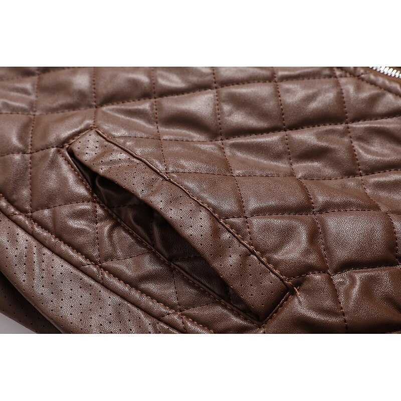 Men's Faux Leather Jacket Bomber Jacket Motorcycle Jacket Home Office Windbreaker Pocket Winter Spring &  Fall Color Block Vintage Classic Style Regular Blue Brown Jacket4