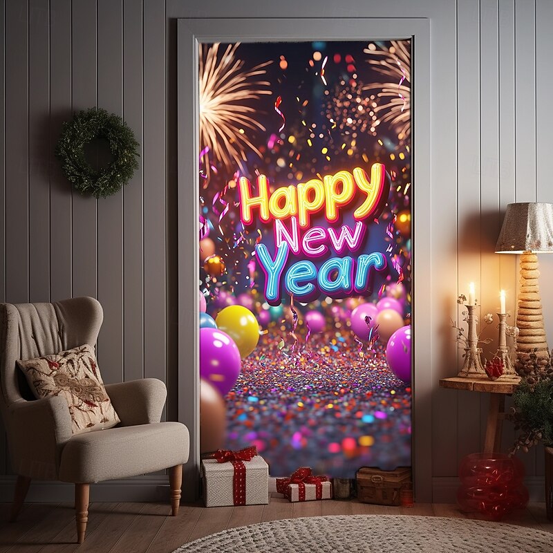 L.T.HOME Door Decorations Door Covers Happy New Year Fireworks Door Tapestry Door Curtain Decoration Backdrop Indoor/Outdoor Door Banner for Front Door Farmhouse4