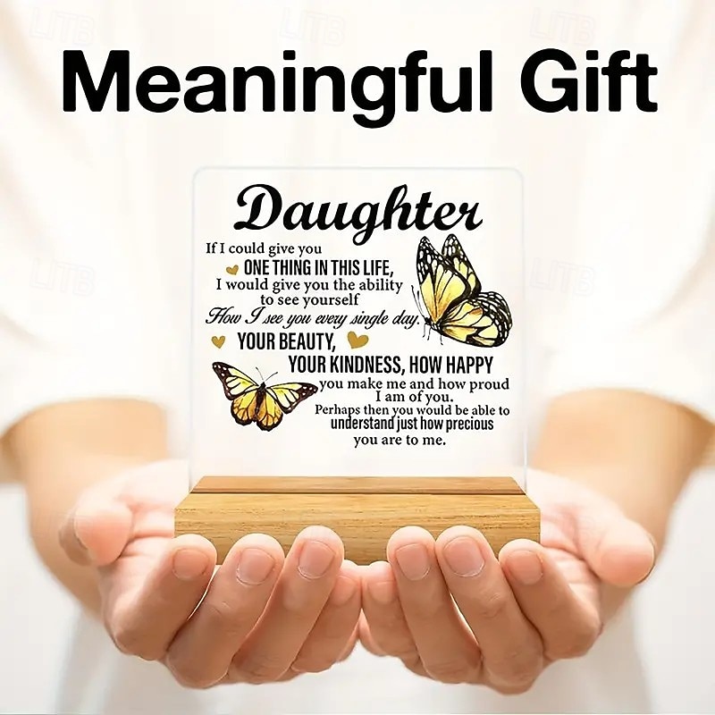 Acrylic Plaque with Wooden Base, Meaningful Gift from Son or Daughter to Mom, Commemorative Desk Sign, Thoughtful Keepsake with Wooden Stand4