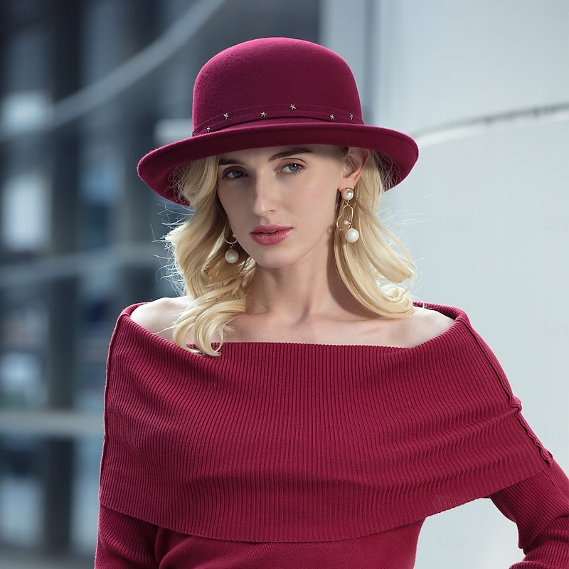 Hats 100% Wool Bowler / Cloche Hat Bucket Hat Fedora Hat Wedding Tea Party Elegant British With Cap Splicing Headpiece Headwear3