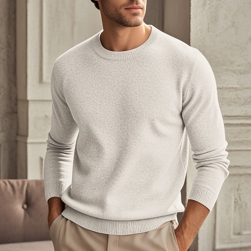 Men's Wool Sweater Pullover Sweater Jumper Cashmere Cashmere Sweater Knit Sweater Ribbed Knit Regular Knitted Plain Crew Neck Fashion Casual Daily Wear Date Clothing Apparel Fall & Winter Camel Black4