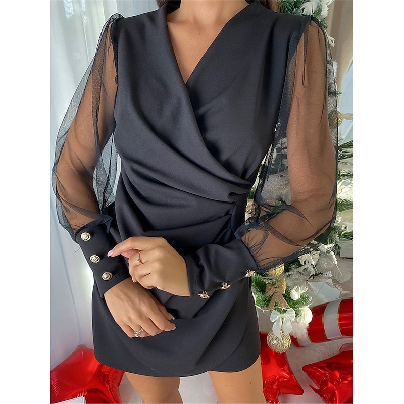Women's Mini Dress Black Dress Casual Dress Cocktail Dress Bodycon Casual Party Sports & Outdoor Street Regular Fit Plain Long Sleeve V Neck Black Red Fall Winter