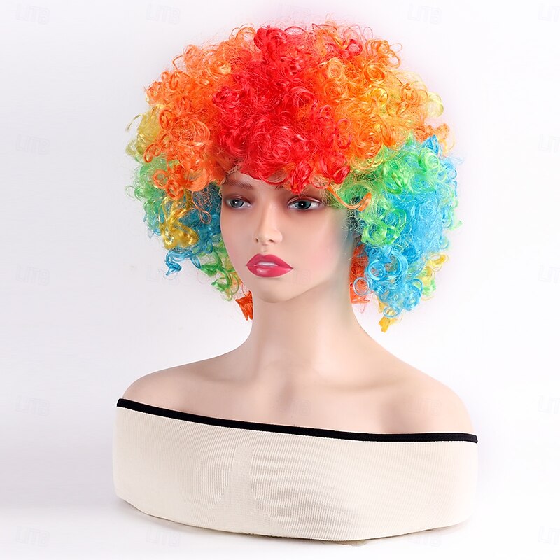 Synthetic Wig Curly With Bangs Machine Made Wig Short White Yellow Red Blue Orange Synthetic Hair Women's Pink Red Blue2