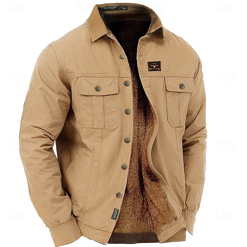 Men's Cow Print Work Shirt Western Shirt Cargo Shirt Long Sleeve Casual Fall Winter Turndown Print Army Green Khaki4