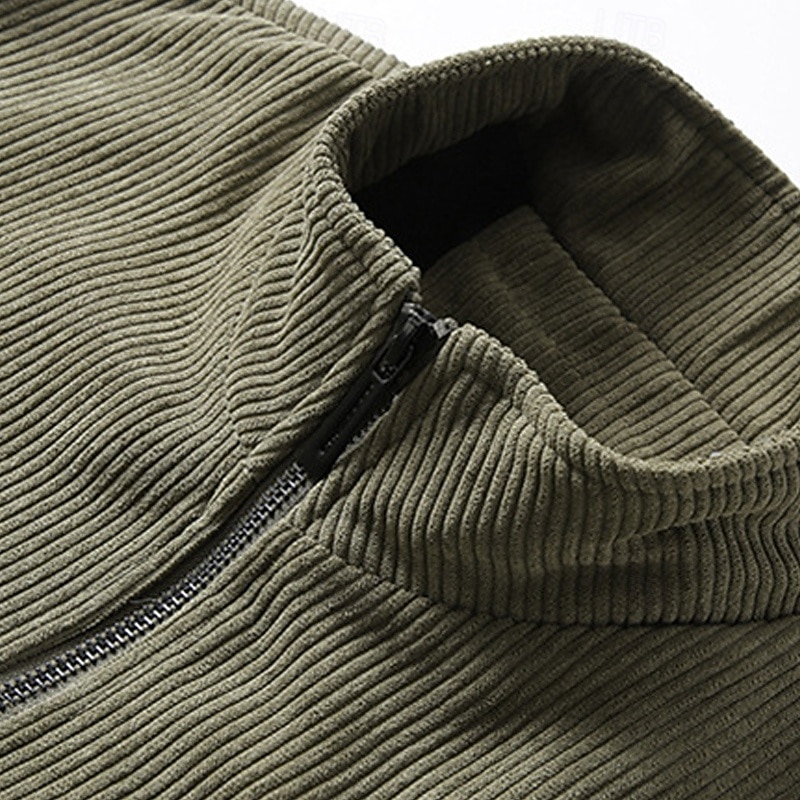 Men's Winter Jacket Corduroy Jacket Fleece Jacket Casual Jacket Daily Vacation Thermal Warm Pocket Fleece Fall & Winter Plain Fashion Streetwear Stand Collar Regular Black Yellow Army Green Gray3