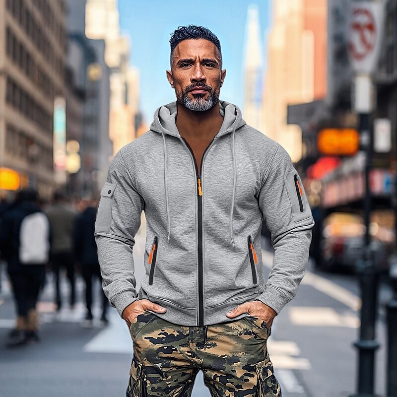 Men's Hoodie Zip Hoodie Sweatshirt Thick Hoodies Tactical Black Navy Blue Khaki Light Grey Dark Gray Hooded Plain Work Sports & Outdoor Casual Streetwear Basic Casual Spring &  Fall Cross-Seasons4