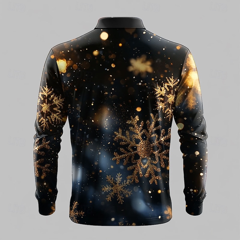 Christmas Men's Snowflake Polo Shirts Zip Polo Long Sleeve Polo Shirts Collar Casual Party Evening Wear Dailywear Zipper Spring Fall & Winter Black2