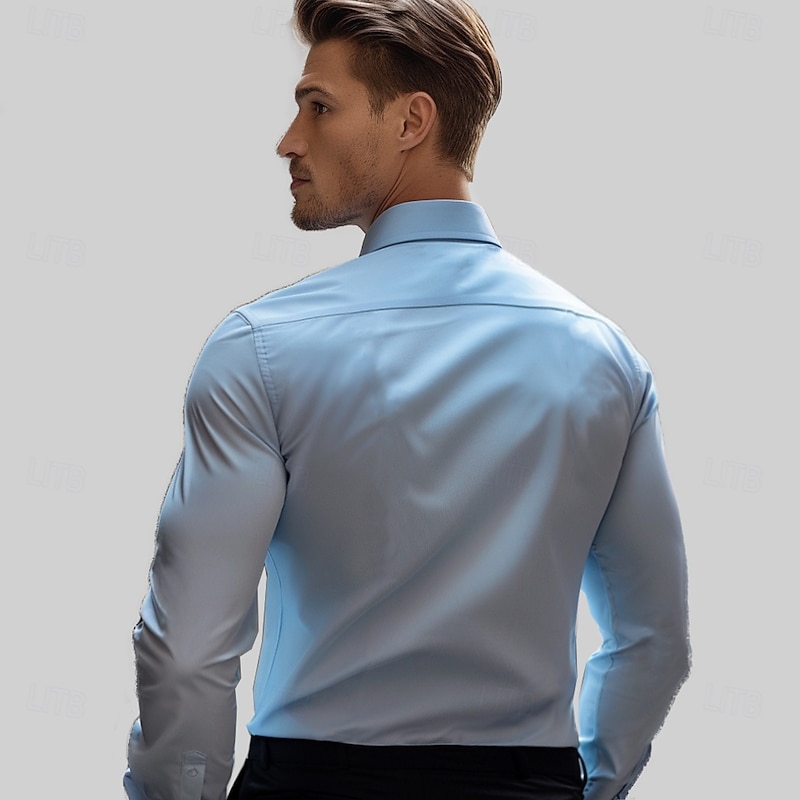 Men's Dress Shirt Button Up Shirt Solid Color School Formal Light Blue Long Sleeve Turndown All Seasons Clothing Apparel2