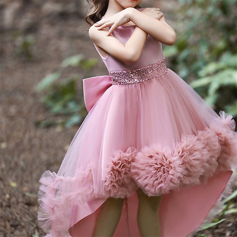 Kids Girls' Cosplay Dress Party Dress Solid Color Sleeveless Performance Wedding Christmas Backless Patchwork Beautiful Sweet Polyester Maxi Party Dress Swing Dress A Line Dress Winter 4-12 Years