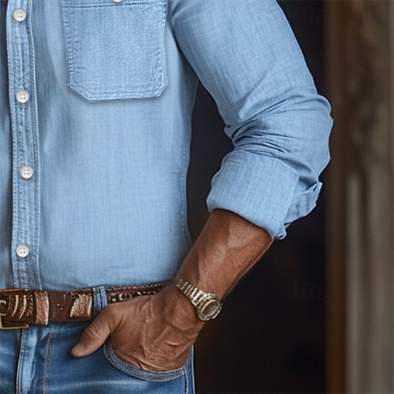 Men's Shirt Casual Shirt Button Up Shirt Plain Daily Vacation Light Blue Black Dark Blue Long Sleeve Collar Spring, Fall, Winter, Summer Clothing Apparel3