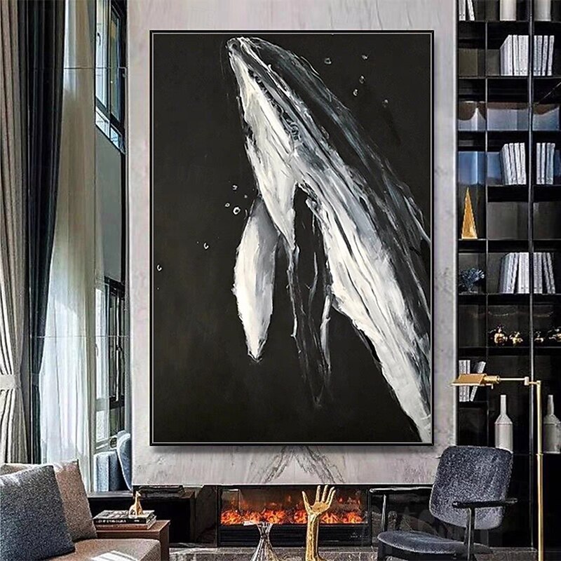 Mintura Handmade Whale Oil Paintings On Canvas Wall Art Decoration Modern Animal Picture For Home Decor Rolled Frameless Unstretched Painting