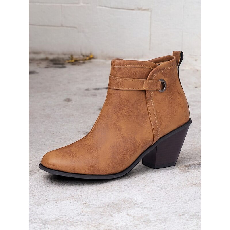 Women's Vintage Western Ankle Boots with Chunky Block Heels – Faux Leather Side-Zip Booties for Casual and Outdoor Wear2