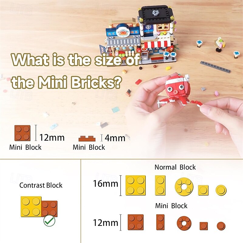 Japanese Street View Takoyaki Shop Mini Building Blocks MOC Creative Japanese Toys for Girls 6-12 Years Old 722 Pcs Simulation Architecture Construction Toy Gift Idea for Kids Adults2