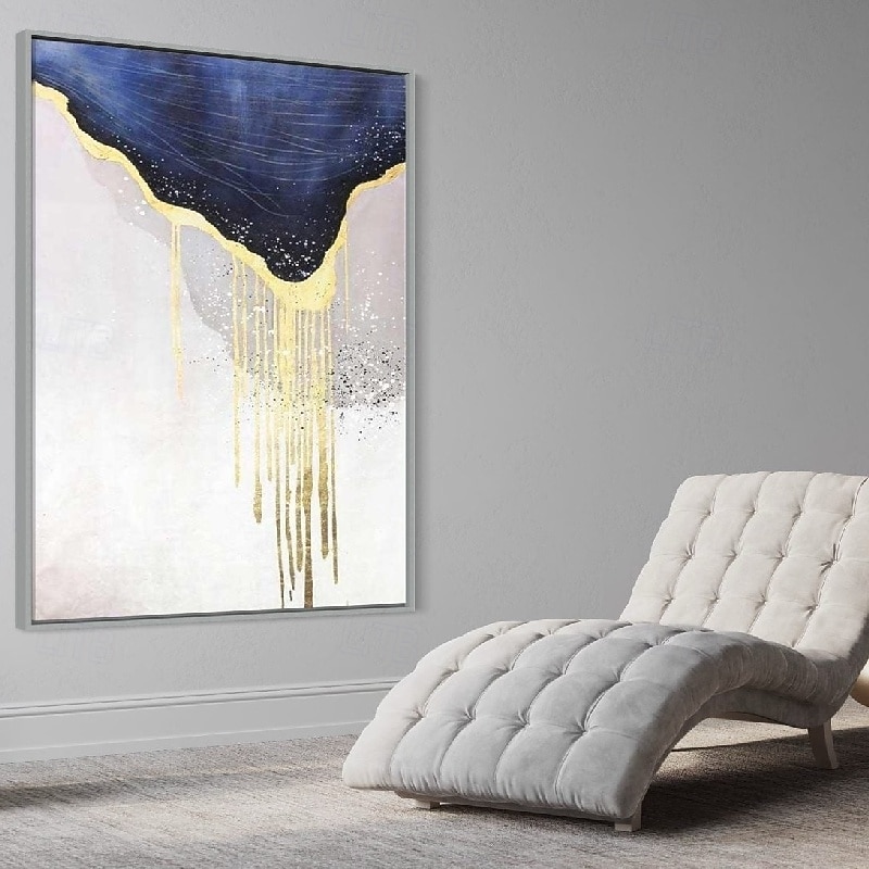 Handmade Hand Painted foil gold Oil Painting Wall Modern Abstract Blue and Gold Canvas Painting Home Decoration Decor Canvas Painting for bedroom living room artwork3