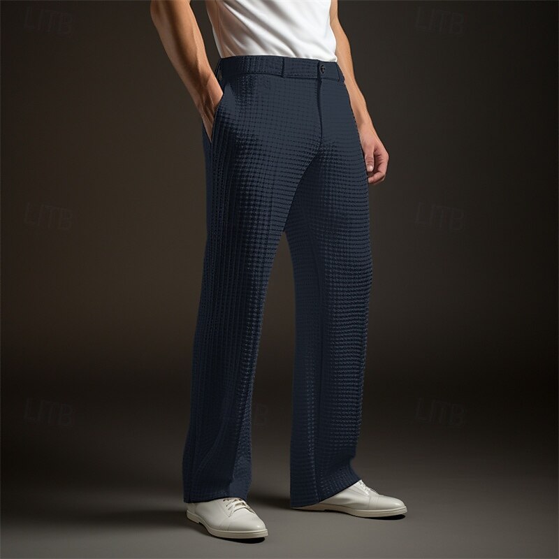 Men's Trousers Dress Pants Suit Pants Waffle Pants Front Pocket Straight Leg Plain Comfort Soft Full Length Wedding Outdoor Business Fashion Chic & Modern Black White Stretchy2