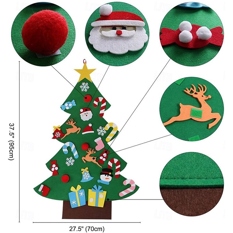 DIY Felt Christmas Tree Set with Ornaments for Kids, Xmas Gifts, New Year Door Wall Hanging Decorations2