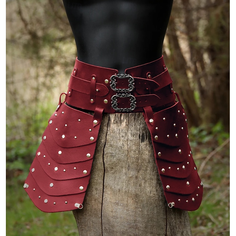 Medieval Leather Thigh Armor, Retro Double Sides Waist Armor with Belt, Mercenary & Knights Skirt Armor for LARP3