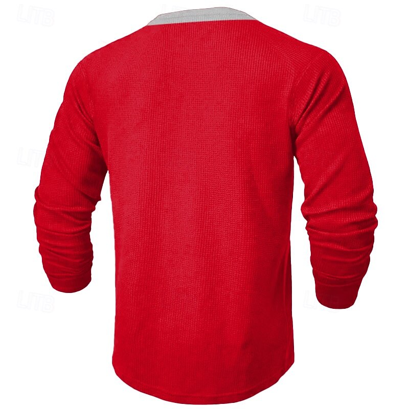 Christmas Men's Christmas Costume Henley T Shirt Pattern funny Fashion Daily Funny Print Waffle Henley Long Sleeve Red Long Sleeve Henley Collar Zip Quarter Zip Winter2