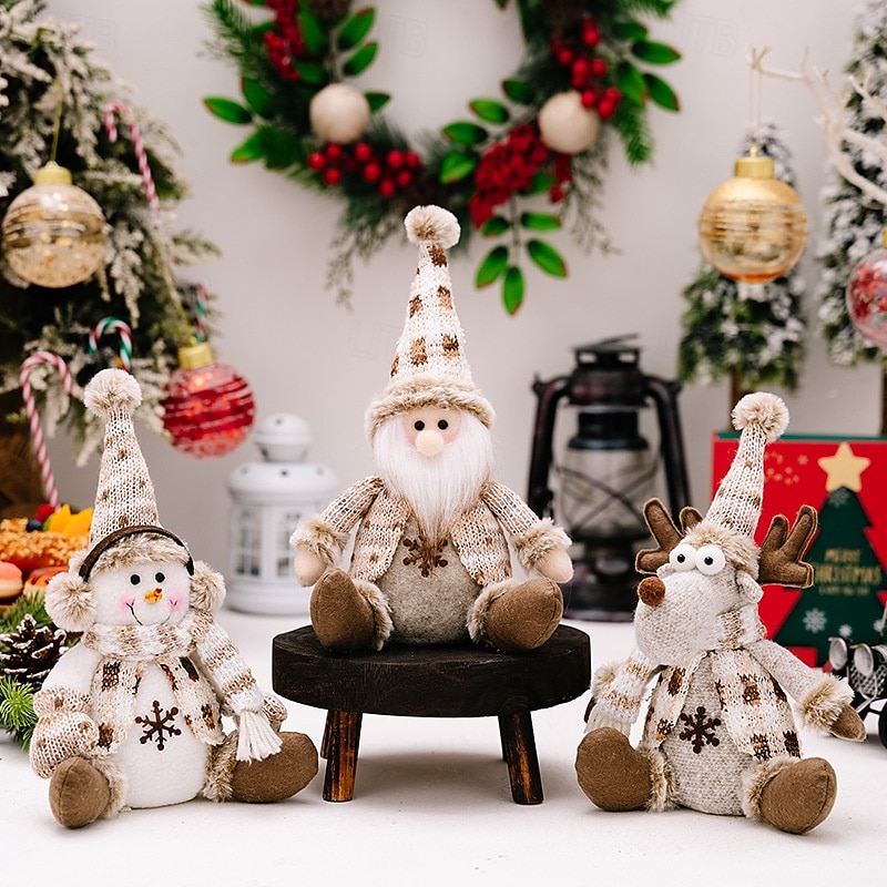 Christmas Plush Figurines, Nordic Santa and Snowman Decorations, Sitting Reindeer Dolls for Festive Home Decor and Holiday Display