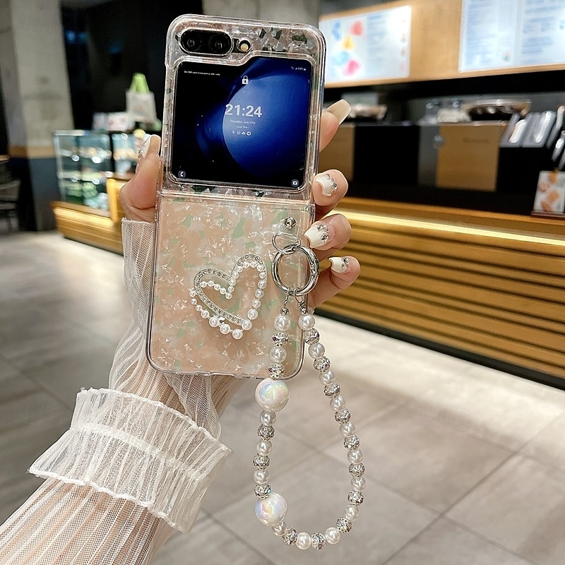 Phone Case For Samsung Galaxy Z Flip 7 Z Flip 6 Z Flip 5 Z Flip 4 Z Flip 3 Back Cover with Wrist Strap Shockproof Retro PC2