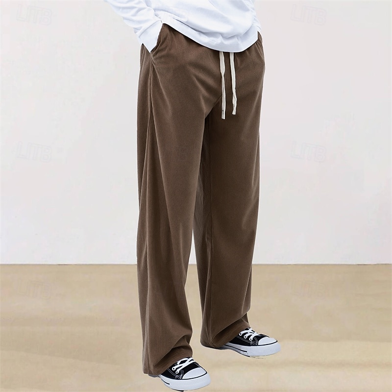 Men's Athletic Pants Sweatpants Corduroy Pants Trousers Straight Leg Sweatpants Pocket Elastic Waist Drawstring Plain Comfort Sports Outdoor Daily Fashion Casual Black Wine Micro-elastic2