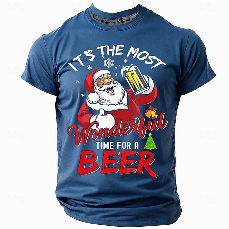 Christmas Men's Funny Christmas 3D T-shirts Santa Claus Oktoberfest Beer Casual Street Style 3D Print Tee Sports Outdoor Holiday Red Blue Green Short Sleeve Crew Neck Spring & Summer Clothing