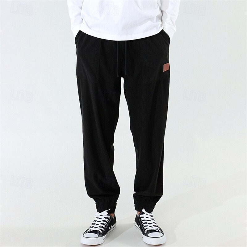 Men's Athletic Pants Sweatpants Joggers Corduroy Pants Trousers Pocket Drawstring Elastic Waist Plain Comfort Sports Outdoor Daily Fashion Casual Dark Khaki Black Micro-elastic4