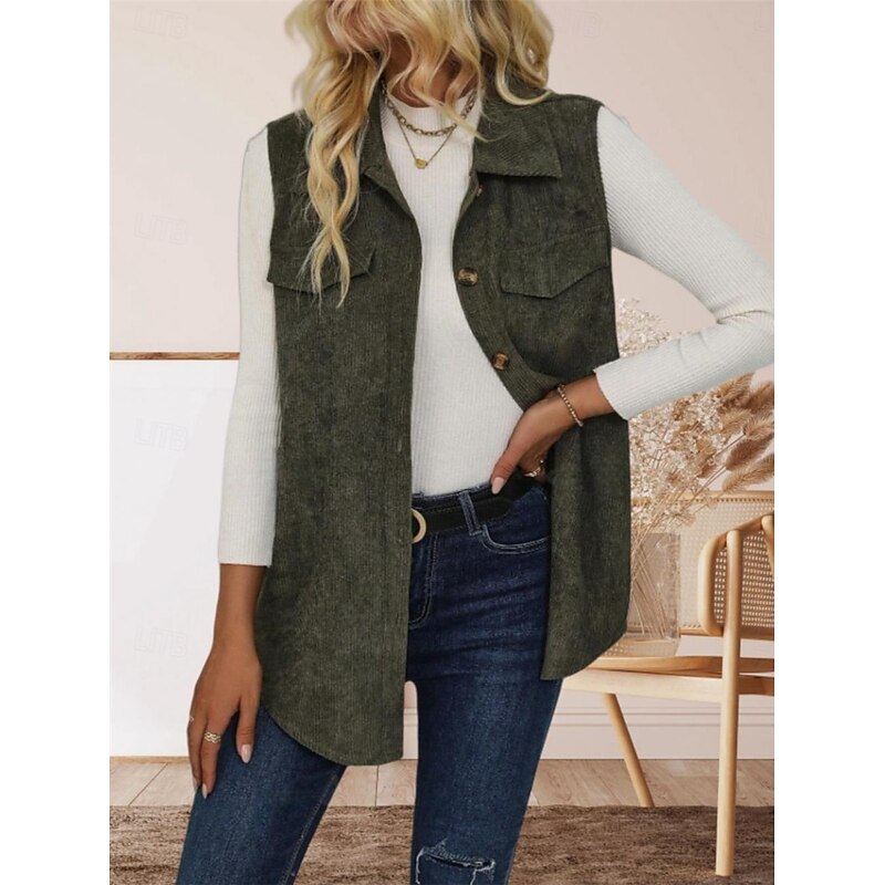 Women's Vest Outdoor Street Daily Wear Fall Winter Regular Coat Regular Fit Thermal Warm Breathable Stylish Casual Jacket Sleeveless Solid Color with Pockets Army Green4