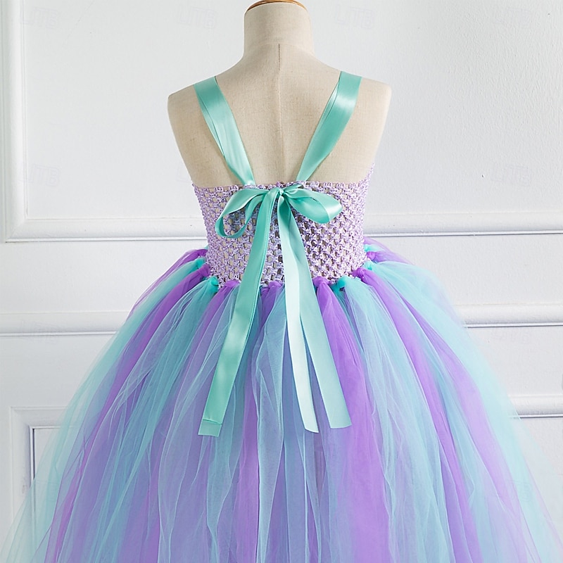 Kids Girls' Cosplay Dress Party Dress Color Block Sleeveless Performance Christmas Backless Patchwork Beautiful Sweet Polyester Maxi Party Dress Swing Dress A Line Dress Summer 4-12 Years Blue Purple4